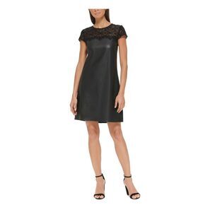 KENSIE DRESSES Womens Black Short Sleeve Crew Neck Above The Knee Sheath Dress 6